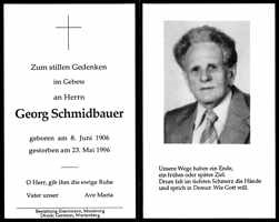 Sterbebildchen Georg Schmidbauer, *1906 †1996