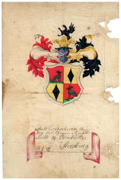 Stamm und Geschlechts Wappen des Herrn Magistrats Rath Georg Birnkammer in Moosburg