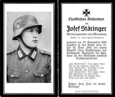 Moosburg Sterbebildchen Josef St�ringer, 1941