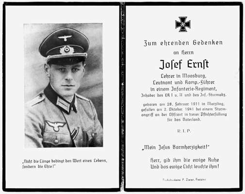 Moosburg Sterbebildchen Josef Ernst, 1941