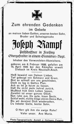Sterbebildchen Joseph Rampf, *06.02.1908� �15.04.1945