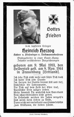 Sterbebildchen Heinrich Herzog, 1944