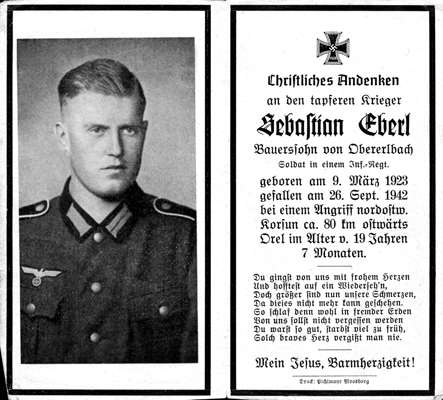 Sterbebildchen Sebastian Eberl 1942