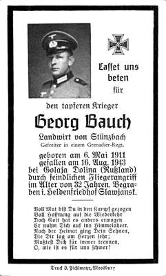 Sterbebildchen Georg Bauch, 1943