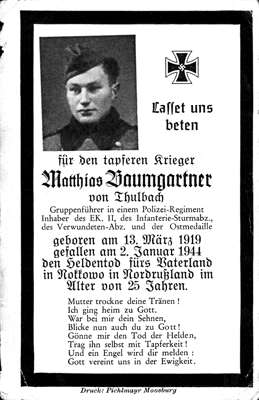 Sterbebildchen Matthias Baumgartner, 1944