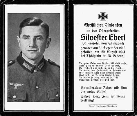 Sterbebildchen Silvester Eberl 1941