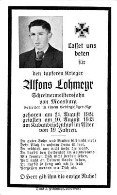 Sterbebildchen Alfons Lohmeyr 1943