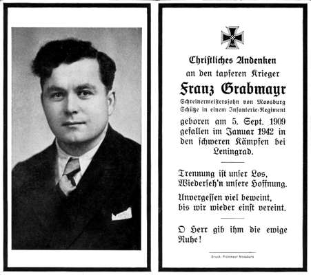 Sterbebildchen Franz Grabmayr 1942