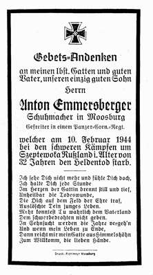 Sterbebildchen Anton Emmersberger 1944