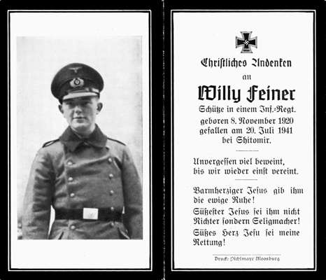 Sterbebildchen Willy Feiner 1941