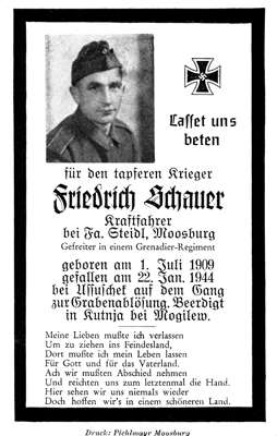Sterbebildchen Friedrich Schauer 1944