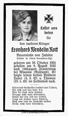 Sterbebildchen Leonhard Wendelin Rott 1943