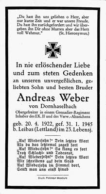 Sterbebildchen Andreas Weber 1945