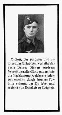 Sterbebildchen Andreas Weber 1945