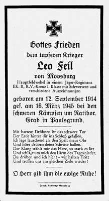 Sterbebildchen Leo Feil 1945