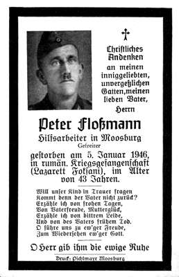 Sterbebildchen Peter Flo�mann 1946