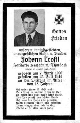 Sterbebildchen Johann Trostl 1944