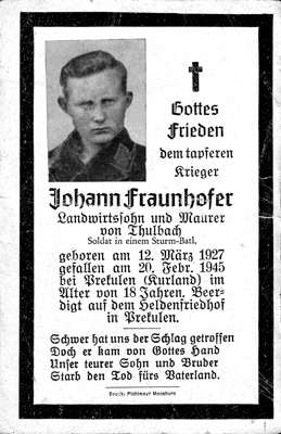 Sterbebildchen Johann Fraunhofer 1945