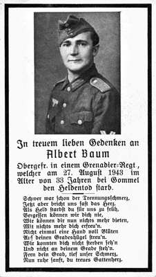 Sterbebildchen Albert Baum, *1910 †27.08.1943