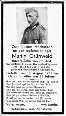Sterbebildchen Martin Gr�nwald, *1913 †18.08.1944