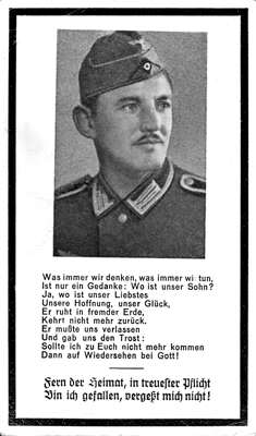 Sterbebildchen Joseph Lengl, *30.12.1916 †25.01.1945