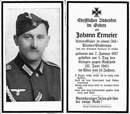Sterbebildchen Johann Ermeier *07.01.1917 †22.06.1941