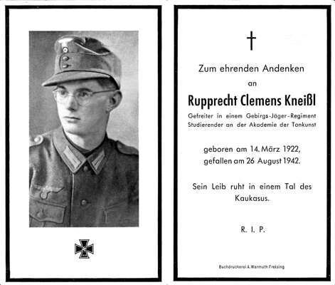 Sterbebildchen Rupprecht Clemens Knei�l *14.03.1922 †26.08.1942