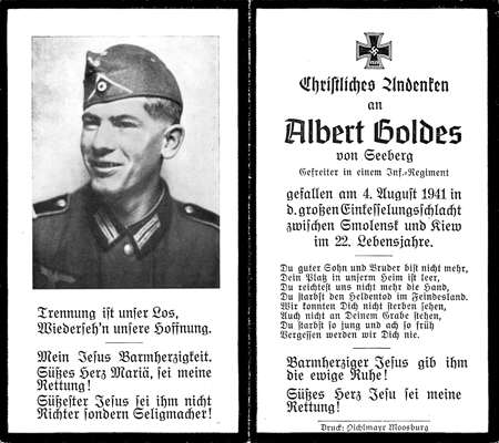 Sterbebildchen Albert Goldes *1919 †04.08.1941