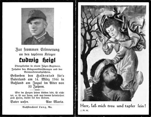 Sterbebildchen Ludwig Heigl *1911 †14.03.1944