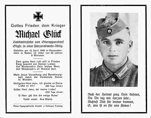Sterbebildchen Michael Gl�ck *1912 †12.04.1945