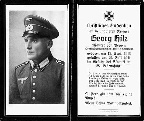 Sterbebildchen Georg Hilz *13.09.1913 †29.07.1941