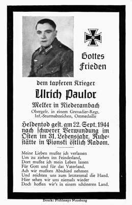 Sterbebildchen Ulrich Paulor *1913 †22.09.1944