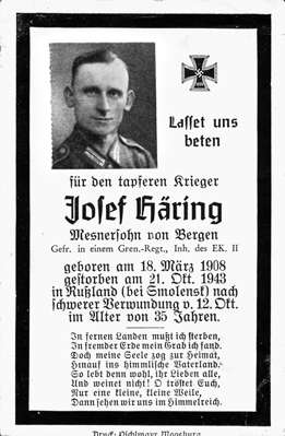 Sterbebildchen Josef H�ring *18.03.1908 †21.10.1943