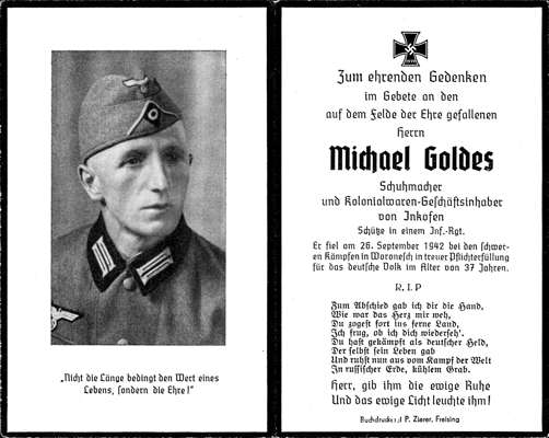 Sterbebildchen Michael Goldes *1905 †26.09.1942