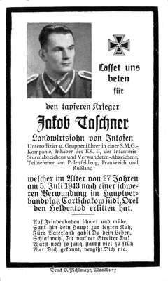 Sterbebildchen Jakob Taschner *1916 †05.07.1943