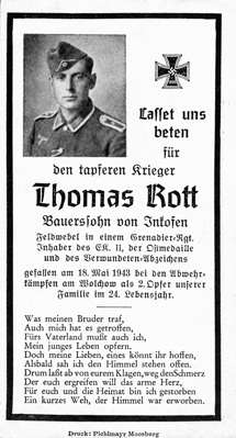 Sterbebildchen Thomas Rott *1919 †18.05.1943