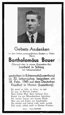 Sterbebildchen Bartholom�us Bauer *1913 †18.02.1945