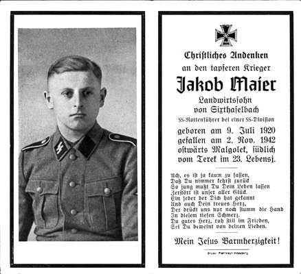 Sterbebildchen Jakob Maier *09.07.1920 †02.11.1942