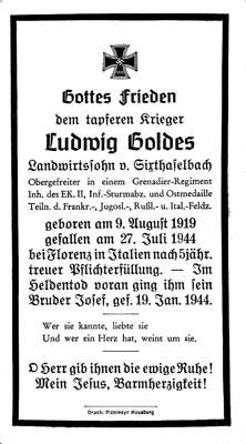 Sterbebildchen Ludwig Goldes *09.08.1919 †07.07.1944