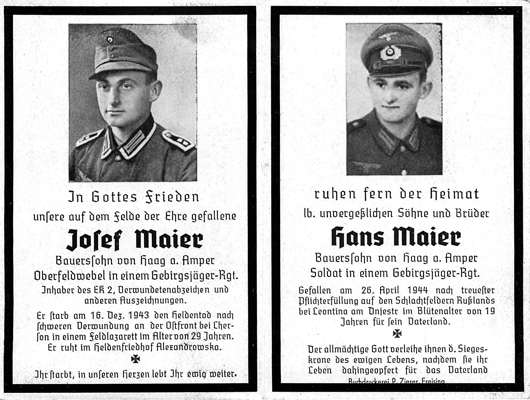 Sterbebildchen Josef & Hans Maier †16.12.1943 †26.04.1944