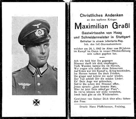 Sterbebildchen Maximilian Gra�l *1913 †24.01.1942