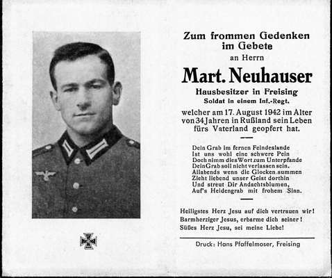 Sterbebildchen Martin Neuhauser *1908 †17.08.1942
