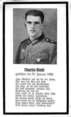 Sterbebildchen Martin Riedl *1915 †31.01.1945