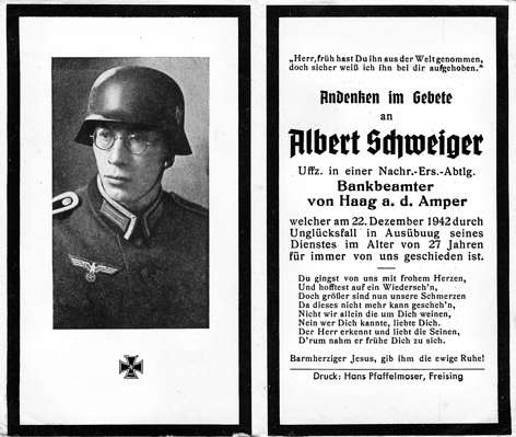 Sterbebildchen Albert Schweiger *1915 †22.12.1942
