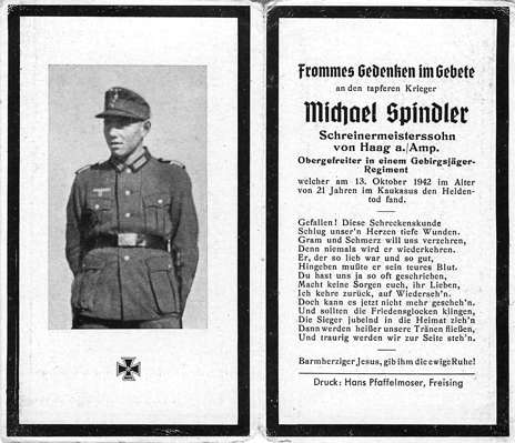 Sterbebildchen Michael Spindler *1921 †13.10.1942