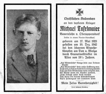 Sterbebildchen Michael Tafelmaier *27.05.1923 †10.12.1942