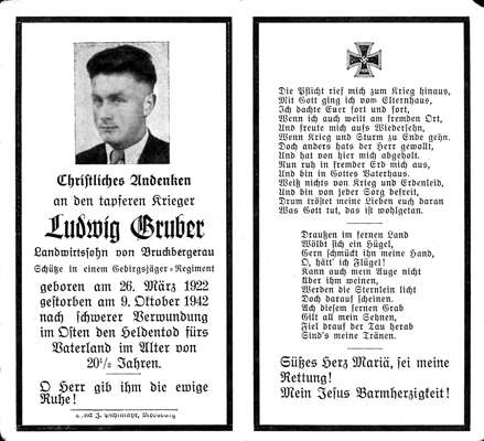 Sterbebildchen Ludwig Gruber *26.03.1922 †09.10.1942
