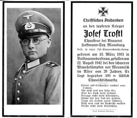 Sterbebildchen Josef Trostl *13.03.1913 †22.08.1942