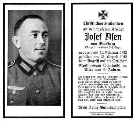 Sterbebildchen Josef Asen *15.02.1912 †22.08.1942
