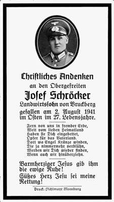 Sterbebildchen Josef Schr�cker *1914 †02.08.1941